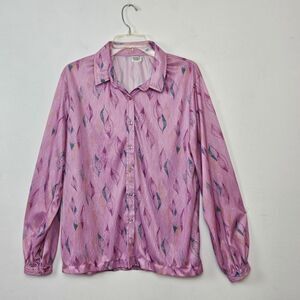 Miss K Vintage 70's Women's Pink Button Up Blouse, Size Euro 42 / US 12 M/L